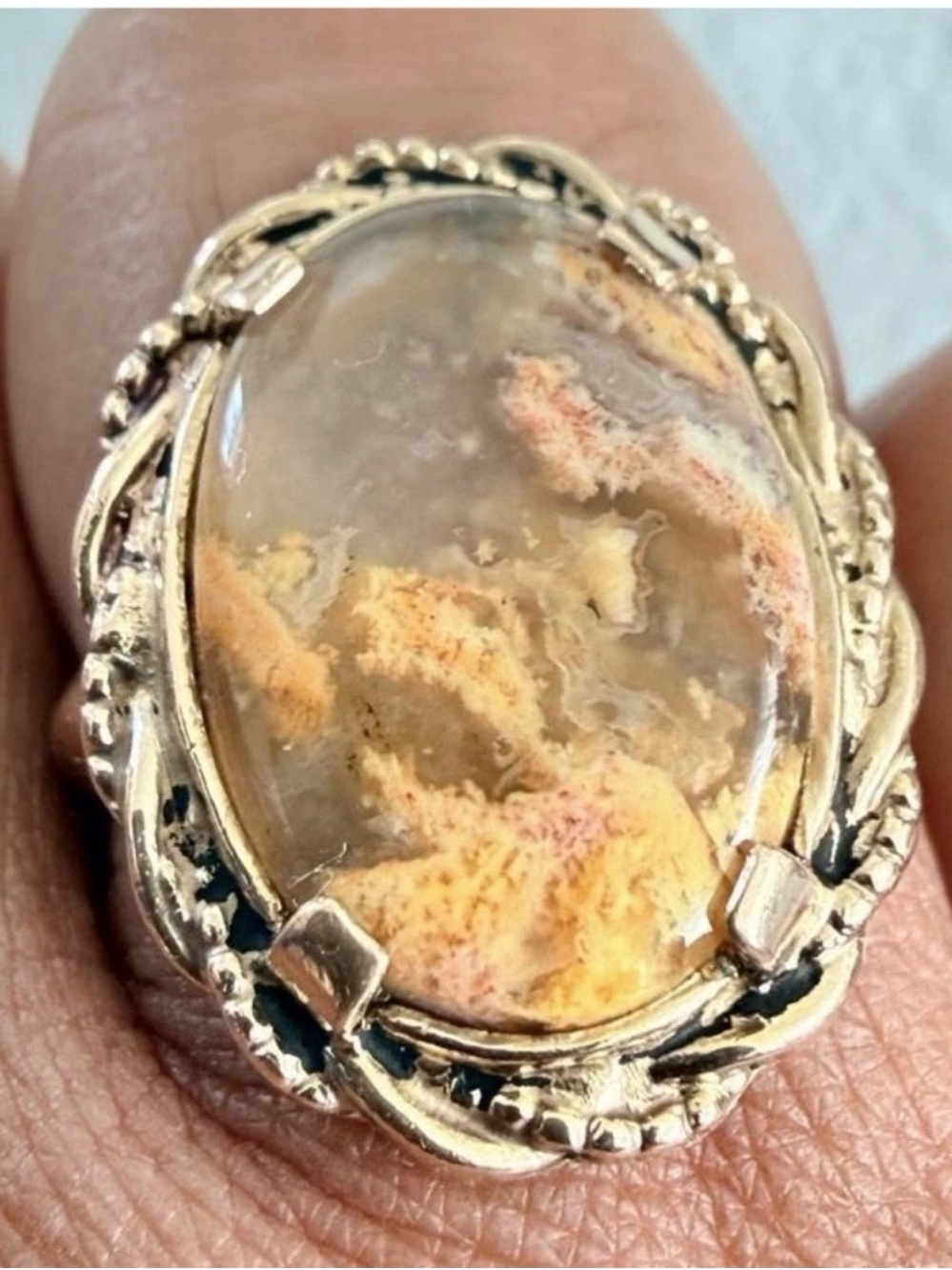 Vintage 10k Gold Filled Clark & Coombs Jasper Cocktail Statement Ring Size 5